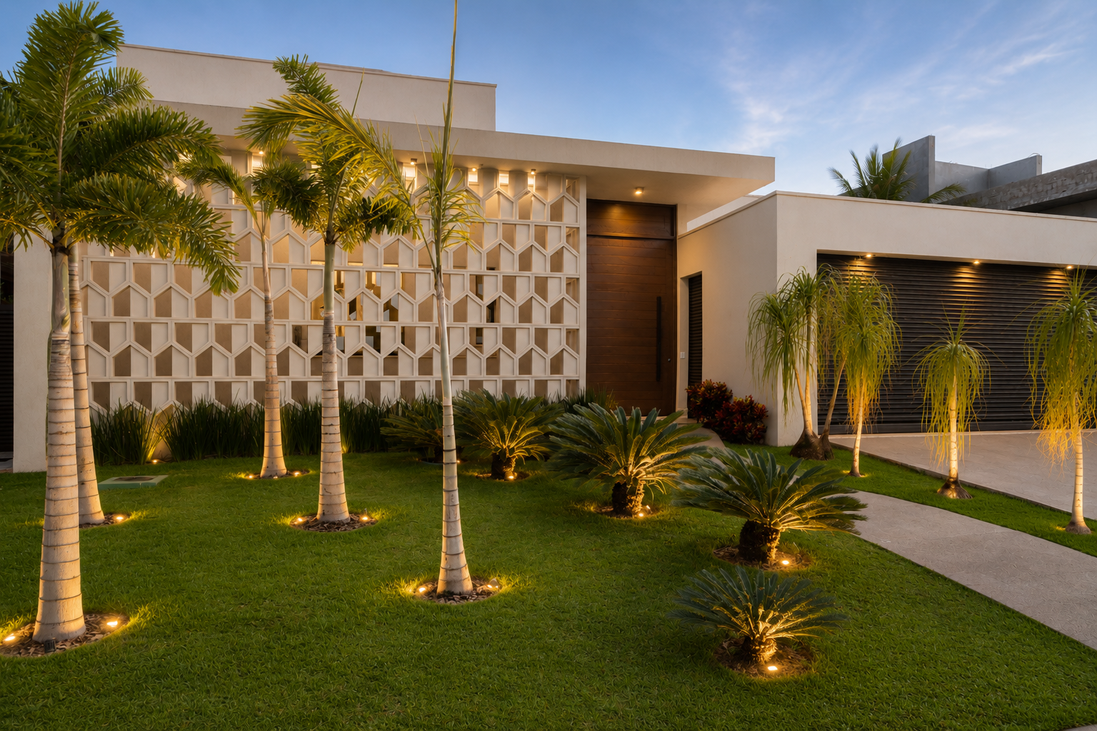 Fachada noturna Casa Olivia - Linha3 Arquitetura Integrada